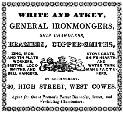 White and Atkey ad, 1839