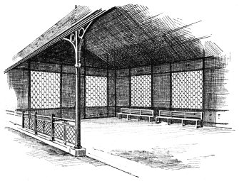 Eisenbahn-Wartehalle mit Glasbausteinfenstern