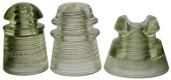 Hemingray experimental insulators E.1, E.2, and E.3