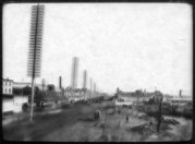 T. H. McAllister-Keller Co lantern slide #2429: telephone poles with 50 crossarms
