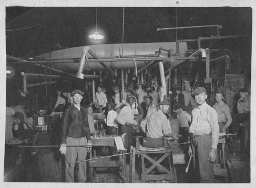 Whitall-Tatum Factory Interior Showing Glassblowers
