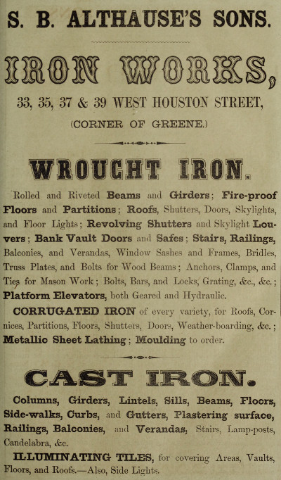 S. B. Althause & Sons Iron Works ad, Trow's New York city directory, 1863, p31