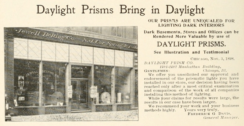 Daylight Prism Company ad in Handbook for Architects and Builders, 1899