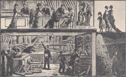 Illustration of the use of Pavement Lights from Haywards' catalogue of 1882 (before)