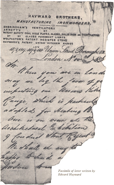 Facsimile of letter written by Edward Hayward