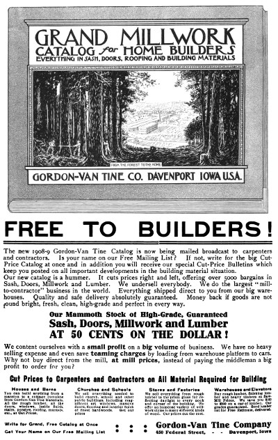 Gordon-Van Tine ad in Carpentry and Building, Volumn 30, December, 1908