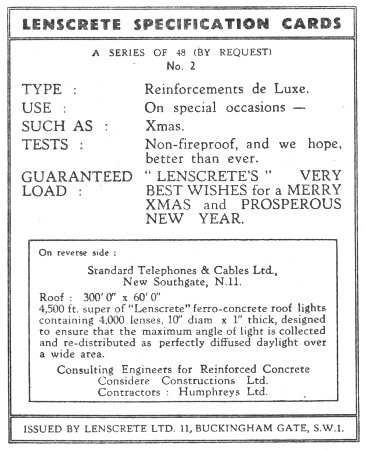 Lenscrete Specification Card No. 2 Lenscrete Specification Card No. 2