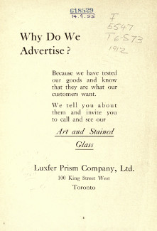 Luxfer Prism Company ad in The Society Blue Book of Toronto and Hamilton