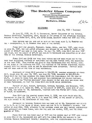 1938 Rodefer Glass Company internal memorandum