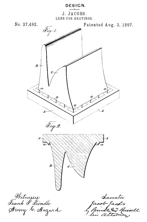 D27,492 &middot; Jacobs &middot; Design for a Lens for Gratings