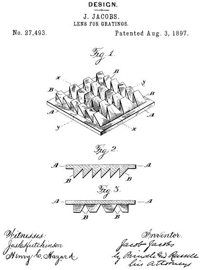 D27,493 &middot; Jacobs &middot; Design for a Lens for Gratings