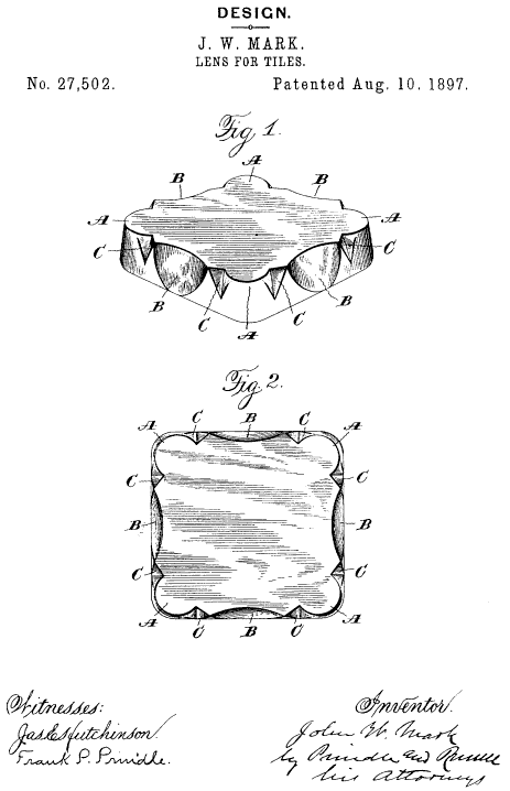 D27,502 &middot; Mark &middot; Design for a Lens for Tiles