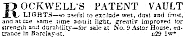 Rockwell's Patent Vault Light ad in the New York Tribune, Dec 2, 1842