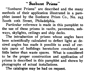 Sunburst Prism Light Co ad in American Architect, Oct 22, 1912