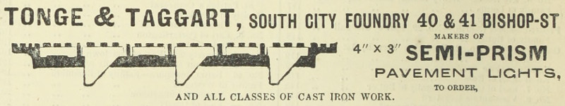Tonge & Taggart pavement lights ad, 1898
