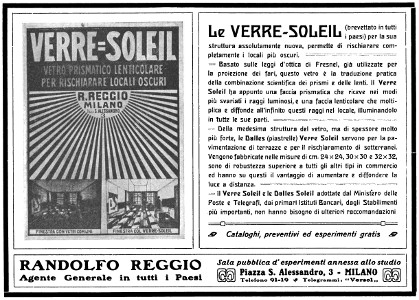 Verre-Soleil ad in L'edilizia moderna periodico mensile di architettura pratica e costruzione, December, 1908