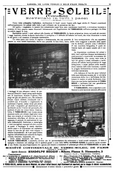 Verre-Soleil ad in Rassegna dei lavori pubblici e delle strade ferrate, 1908