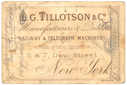 L. G. Tillotson trade card (Kissing My Wife) back
